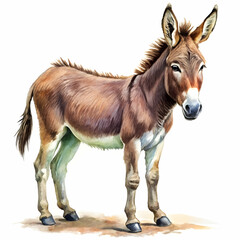 Obraz premium Donkey Portrait: A charming brown donkey stands against a subtle ground backdrop, its soft fur and expressive eyes creating a captivating image.