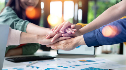 ESG,empathy,partnership and Social connection.Business people join hands together for CSR,corporate...