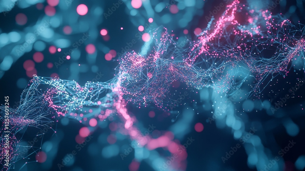Poster a high-tech scene with soft hues and fiber optics displayed as dots