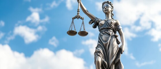 Statue of Justice with Scales Against Cloudy Sky