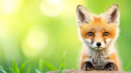 Fototapeta premium A small red fox sitting on top of a tree branch