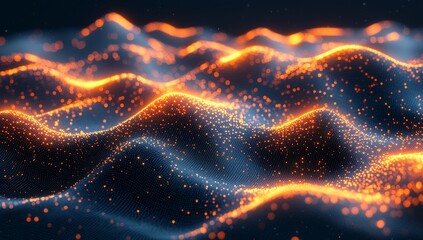 Obraz premium A futuristic 3D background featuring abstract digital waves made of moving particle effects, showcasing hi-tech and big data elements