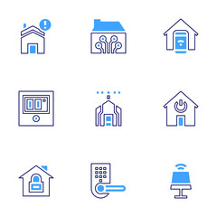 Smart house icon set. Bold line style. Duotone colors. Editable stroke. smart house, smart home, smart light, house, smart lock, smart key
