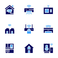 Smart house icon set. Bold style. Duotone colors. smart home, smart city, smart fridge, power socket, air conditioner, speaker, wifi, security