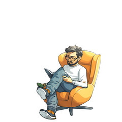 Relaxed Man in Armchair, Cartoon Style Illustration