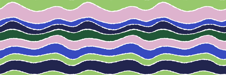 Fototapeta premium Abstract Wavy Striped Pattern with Pink, Green, and Blue Tones in Seamless Design for Modern Textures and Background