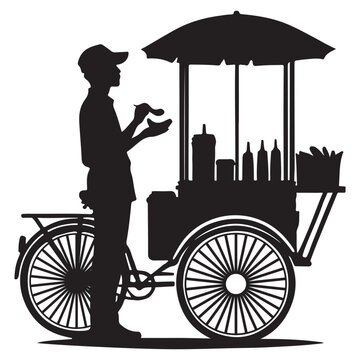 recommend clip art: Street food vendor cart silhouette vector illustration business theme