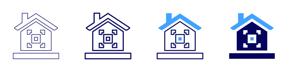 Voice activated home icon in 4 different styles. Thin Line, Line, Bold Line, Duotone. Duotone style. Editable stroke