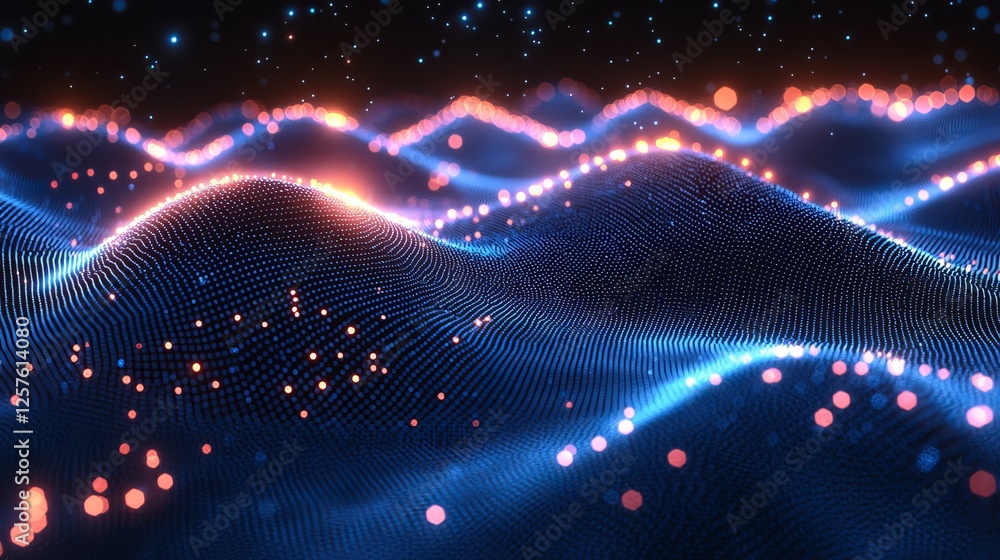Poster dynamic wave in a rich 3d blue glowing abstract background, highlighting big data visualization thro