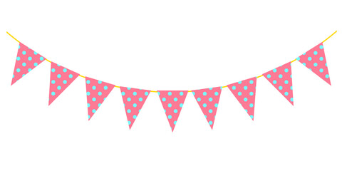 Fototapeta premium Pink ribbon, Party decoration, Birthday banner, party banner, birthday decorations, pink and green banner, flag, decoration, bunting, triangle flag decoration, decoration festival, birthday