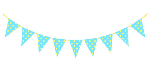 Bunting flag, ribbon, banner for birthday, party, festival, carnival celebration decoration isolated on transparent background. PNG 