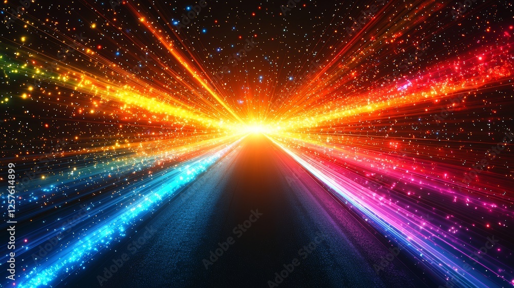Poster abstract colorful background featuring a flash rainbow with multi-colored stripes and lines that con