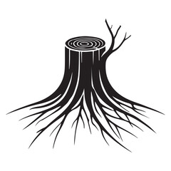 Tree Stump Silhouette Vector with Roots for Nature Illustrations