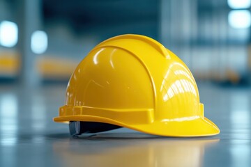 yellow hard hat on a construction site floor
