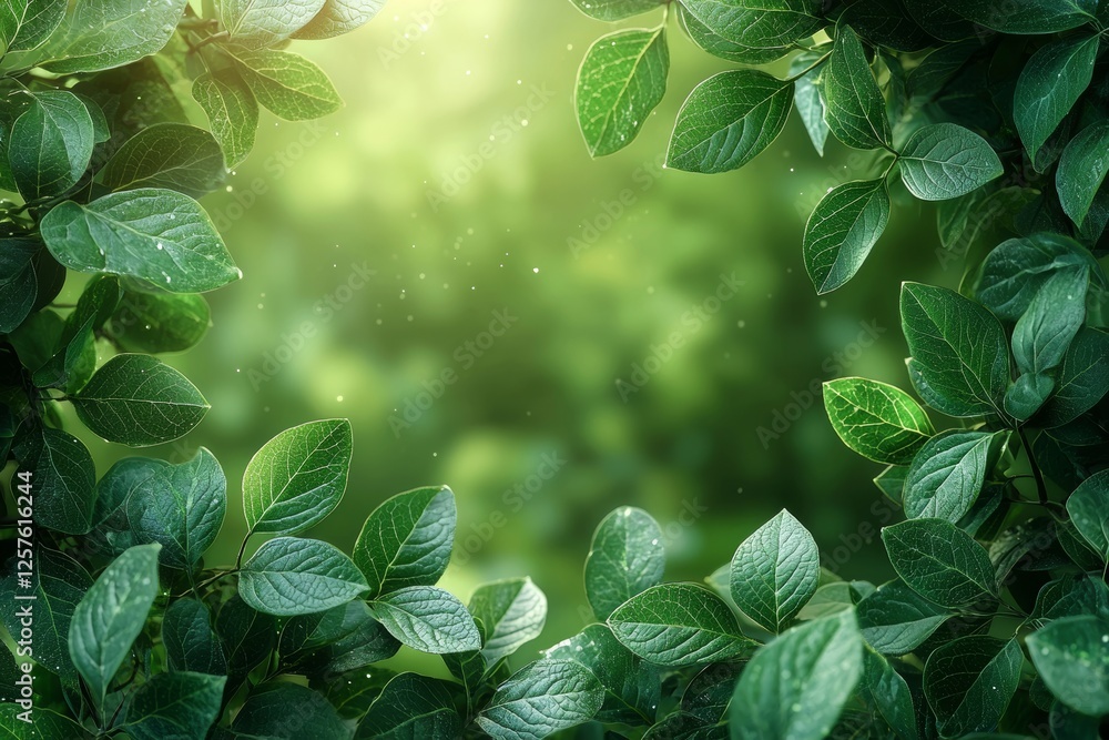 Poster out-of-focus nature forest creating a green bokeh effect