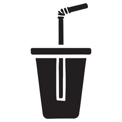 Disposable beverage cup with straw silhouette vector illustration image