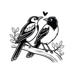 Sticker Of Black And White Cute Love Birds
