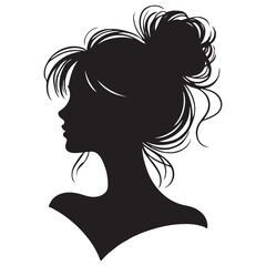 Female Silhouette Head with Bun Hairstyle Vector Art Illustration