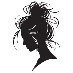 Silhouette Profile of Woman with Messy Bun Hairstyle Illustration