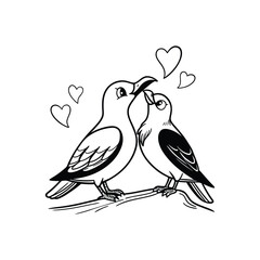 sticker of black and white cute love birds
