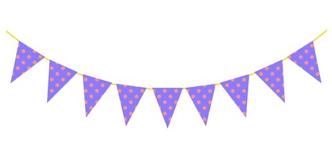 Obraz premium Purple pink bunting flag, ribbon, banner isolated on transparent background for birthday, party, festive, carnival, celebration, greeting card, decoration, etc.