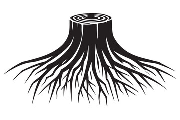 Tree Stump Silhouette Vector Illustration with Visible Roots