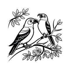 sticker of black and white cute love birds
