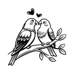 Sticker Of Black And White Cute Love Birds