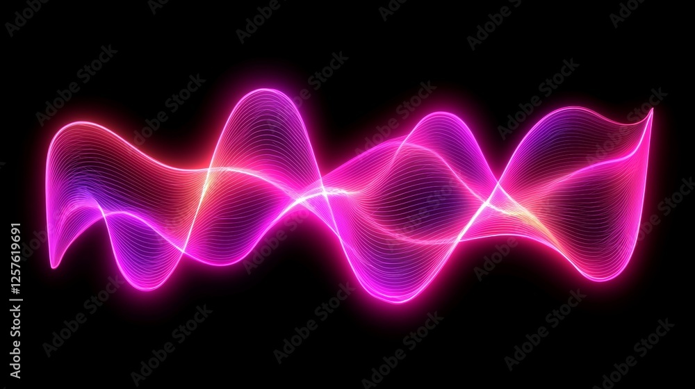 Poster brightly colored lines with glowing effects and circular patterns set against an abstract wave backg