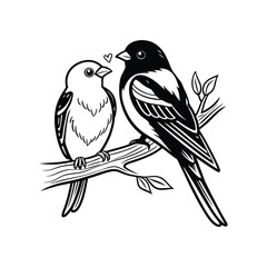 Sticker Of Black And White Cute Love Birds