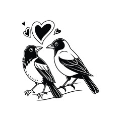 Sticker Of Black And White Cute Love Birds