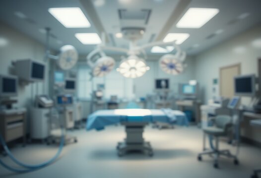 Blurred operating room: sterile surgical environment awaiting medical procedures