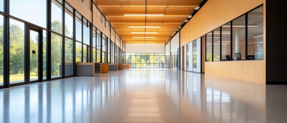 modern office space with large windows and shiny floor