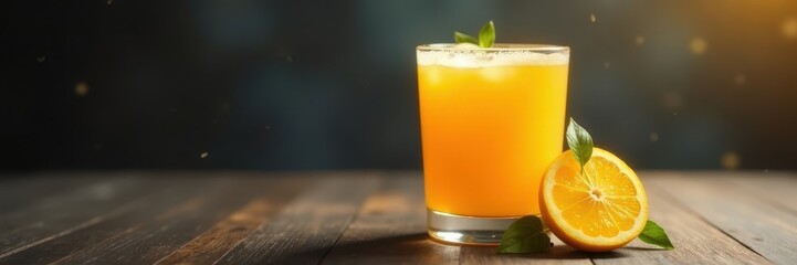 Full glass of fresh squeezed orange juice, frothy top, healthy, pulp