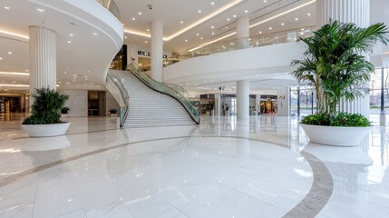 Modern Shopping Mall Interior, Empty Grand Hallway