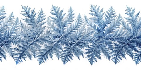 Seamless Pattern of Blue Frost Crystals on White Background