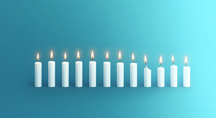 Ten White Candles Burning Brightly on a Teal Background A Festive and Serene Image