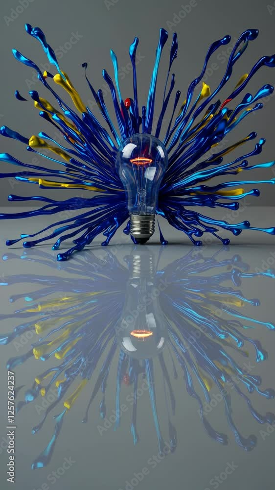 Aufkleber vibrant splashes of colorful paint dynamically bursting from a glowing light bulb, creating a surrea