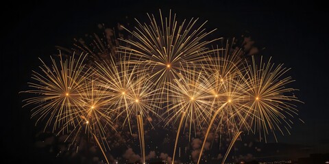 Obraz premium Spectacular Golden Fireworks Display Illuminating the Night Sky with Vibrant Bursts and Patterns