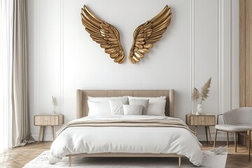 Luxurious Bedroom Decor with Golden Angel Wings
