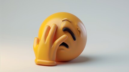 A facepalm emoji with a detailed 3D-rendered hand covering its eyes, conveying frustration. The soft lighting and subtle highlights make it pop against the white background.