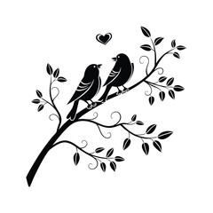 Sticker Of Black And White Cute Love Birds