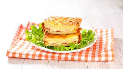Croque Monsieur with lettuce on a Plate
