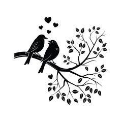 Sticker Of Black And White Cute Love Birds