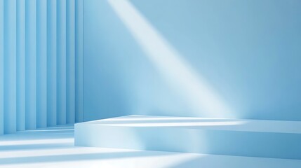 Obraz premium Minimalist Blue Platform With Light Rays And Walls