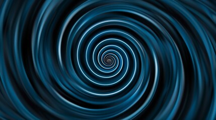 Minimalist abstract wallpaper featuring a spiral pattern on a blue background. Banner template with white space for text, ideal for modern and professional design purposes.