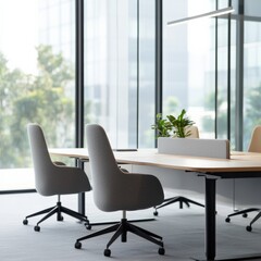 modern office space with desks and chairs.