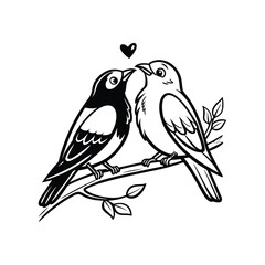 Sticker Of Black And White Cute Love Birds