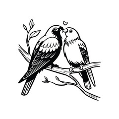 Sticker Of Black And White Cute Love Birds
