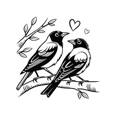 sticker of black and white cute love birds
